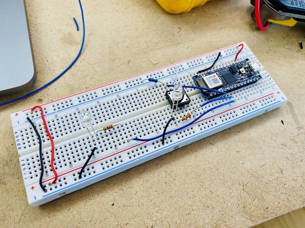 Wiring for one button and two LEDs
